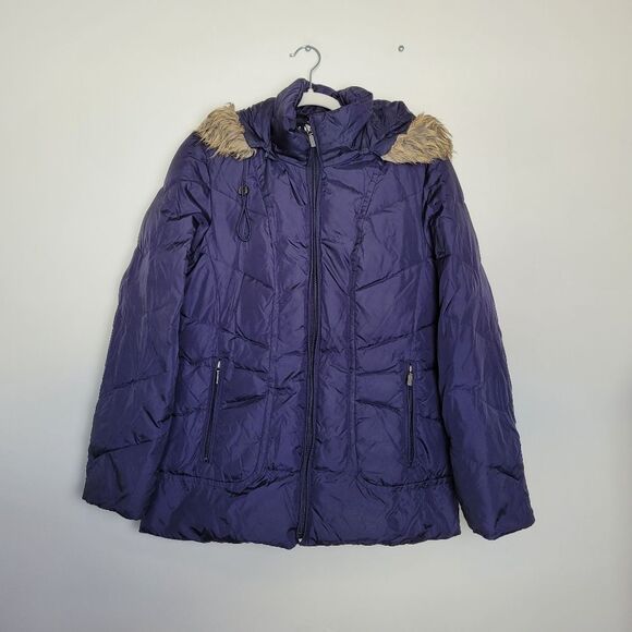 London Fog Down & Waterfowl Feather Filled Coat Women's Navy Blue Size Small - Picture 6 of 11